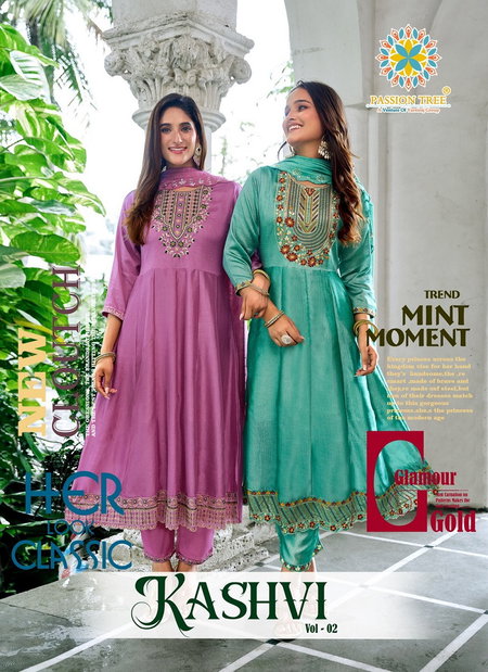 Kashvi Vol 2 By Passion Tree Vichitra Silk Anarkali Kurtis Set Wholesale Market In Surat